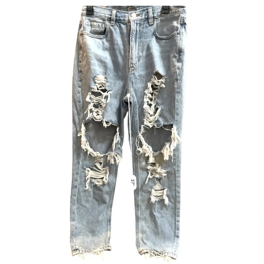 American Eagle High-Waisted Distressed Mom Jeans - Picture 2 of 7